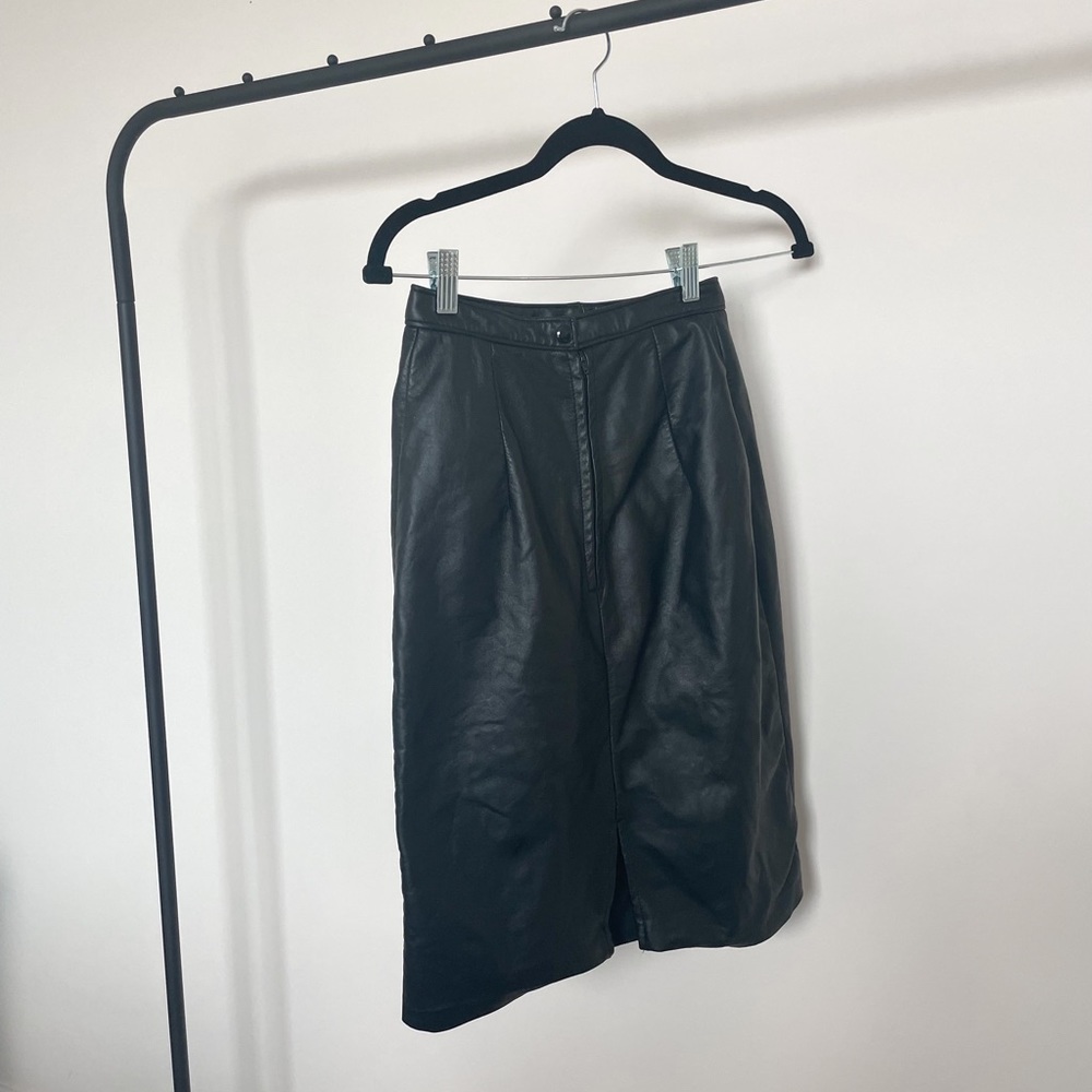 Vintage Genuine Leather Midi Skirt
